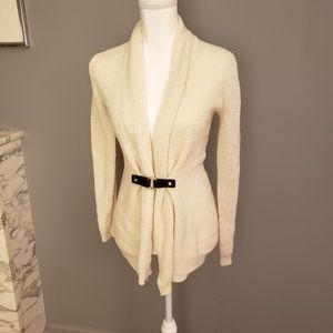 Michael Kors White/Cream & Leather Cardiga Sweater